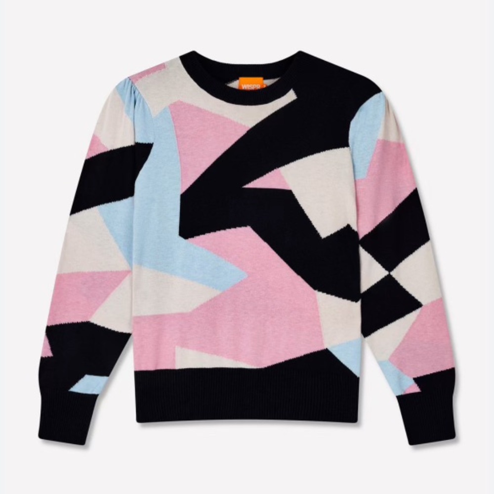 Wispr Black Pink Light Blue and Cream Camo Long Sleeve Sweater - Size S